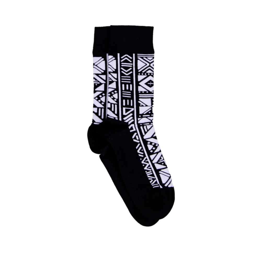 Bogolan mud cloth socks - Malian heritage pattern | Bogolan Black Socks | Afropop Socks