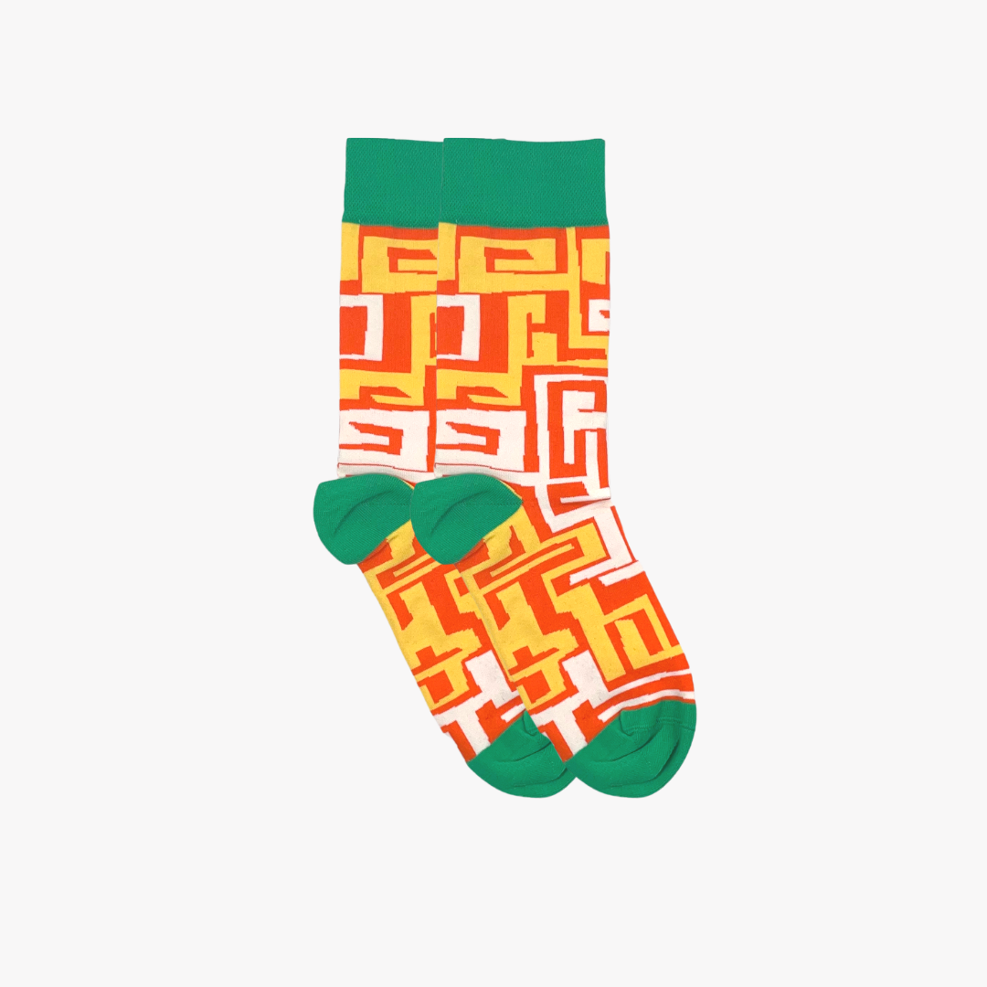 brightly patterned men's socks Orange and yellow Street Life socks by Afropop Socks