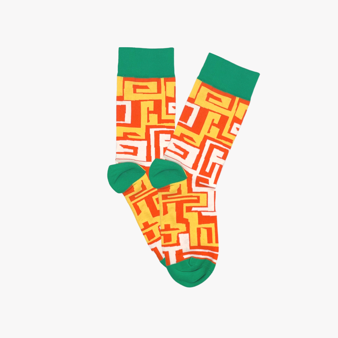 Orange and yellow Street Life socks by Afropop Socks