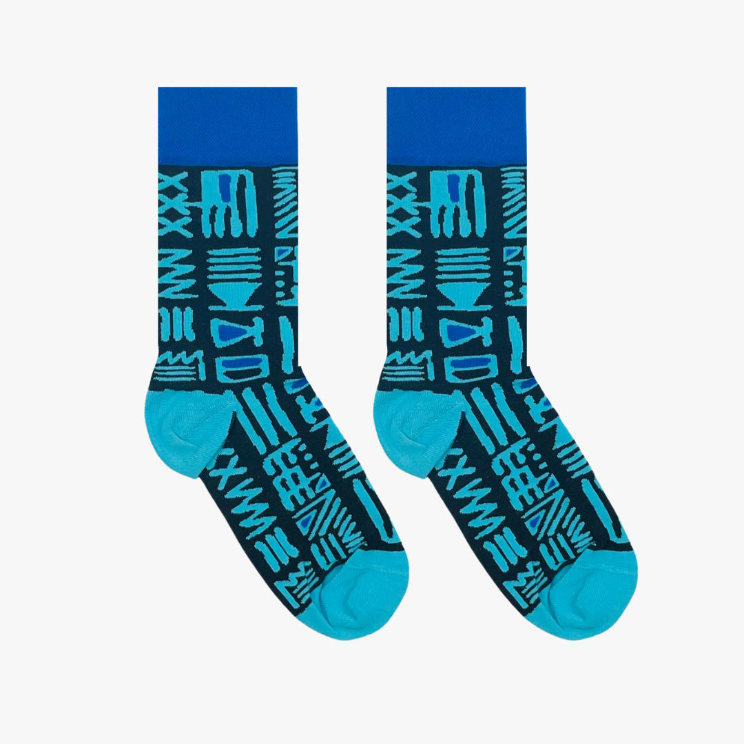 Black and blue Tribal socks by Afropop socks
