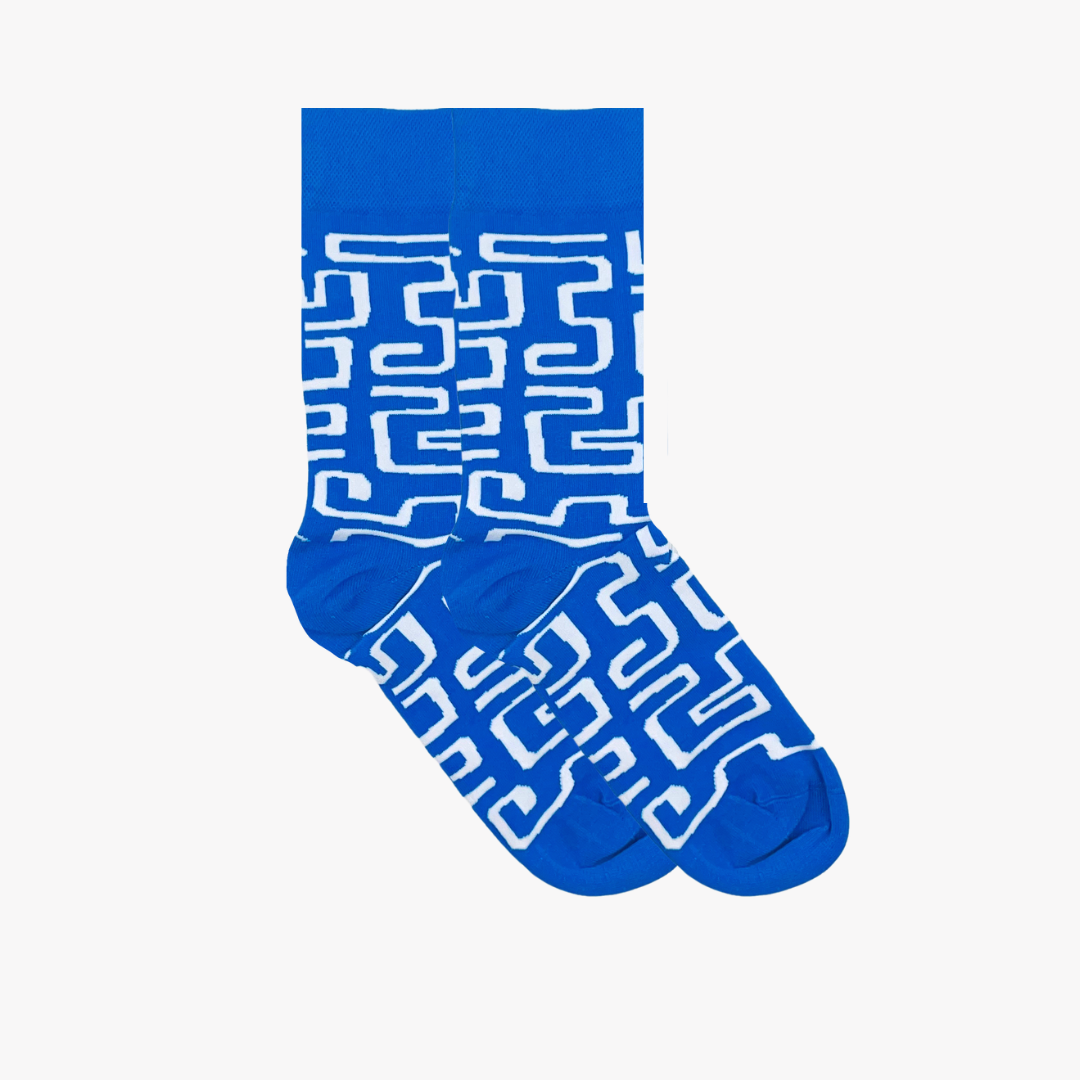 Blue and white Karo socks by Afropop Socks