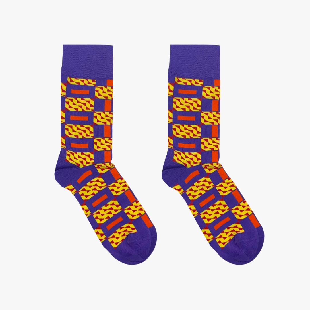 blue and yellow Sika socks by Afropop Socks
