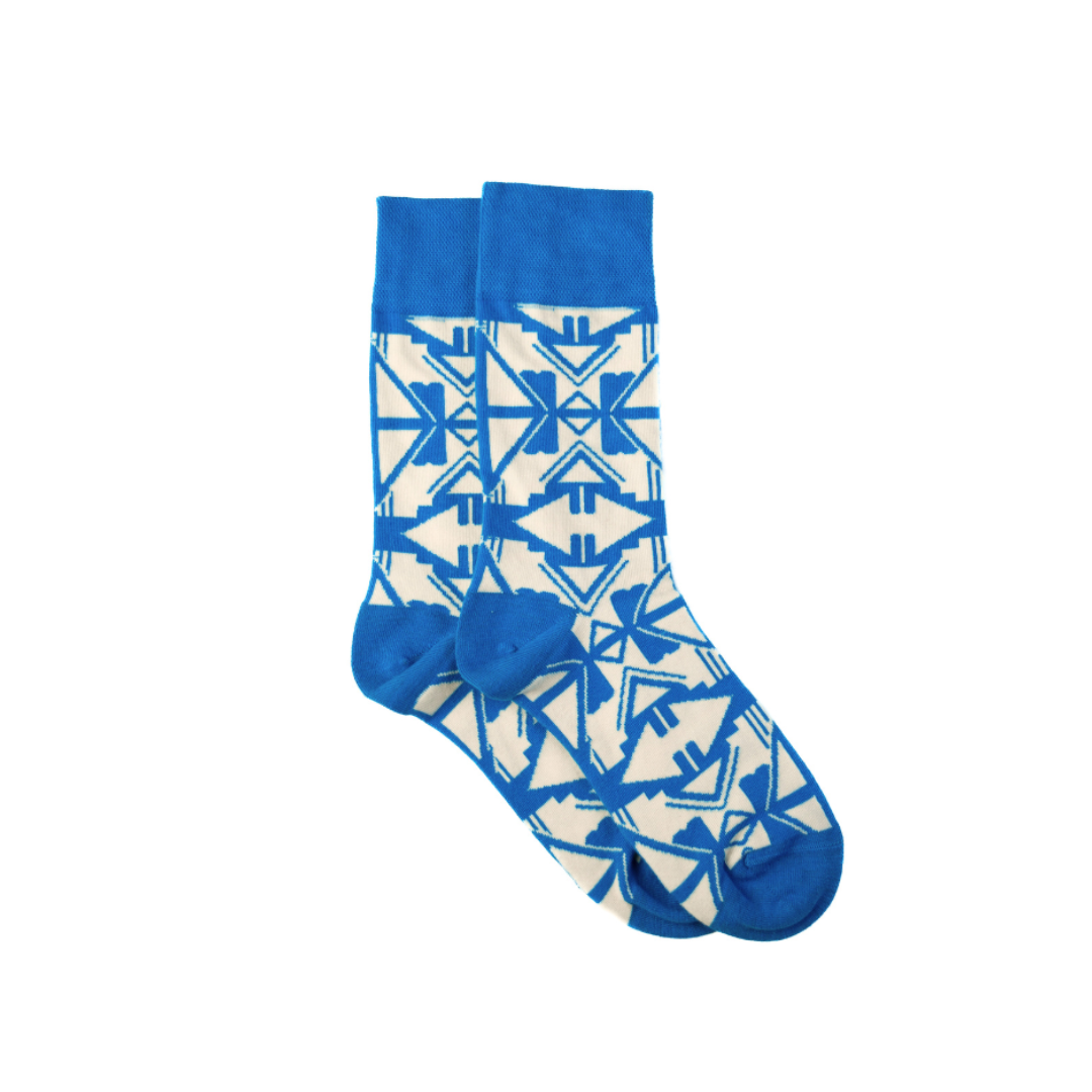 African heritage socks - bold cultural pattern | Shaka Blue Socks | Afropop Socks