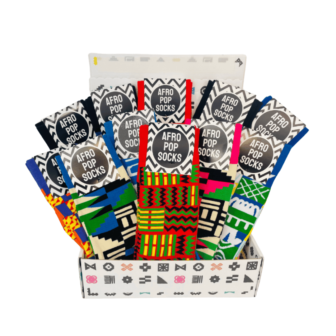 Afropop Socks Mystery Pack of 10 | Bold African-Inspired Design | Kente Adinkra Maasai | Stocked at Tate V&A Smithsonian