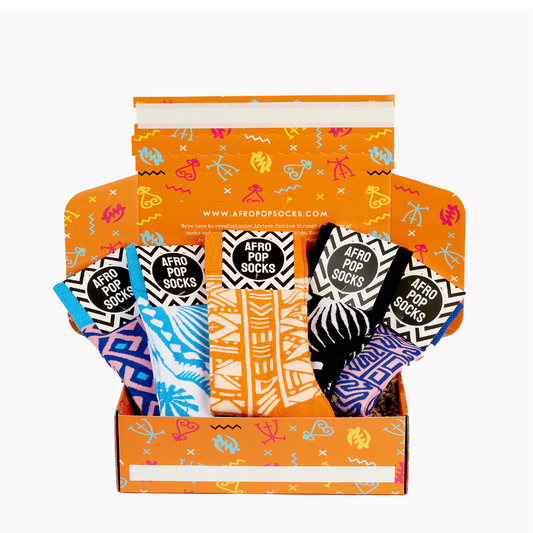 Afropop Socks Mystery Box of 5 | Bold African-Inspired Design | Kente Adinkra Maasai | Stocked at Tate V&A Smithsonian